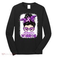 Alzheimers Awareness Purple Alzheimers Warrior Messy Bun Long Sleeve Shirt thumb 0