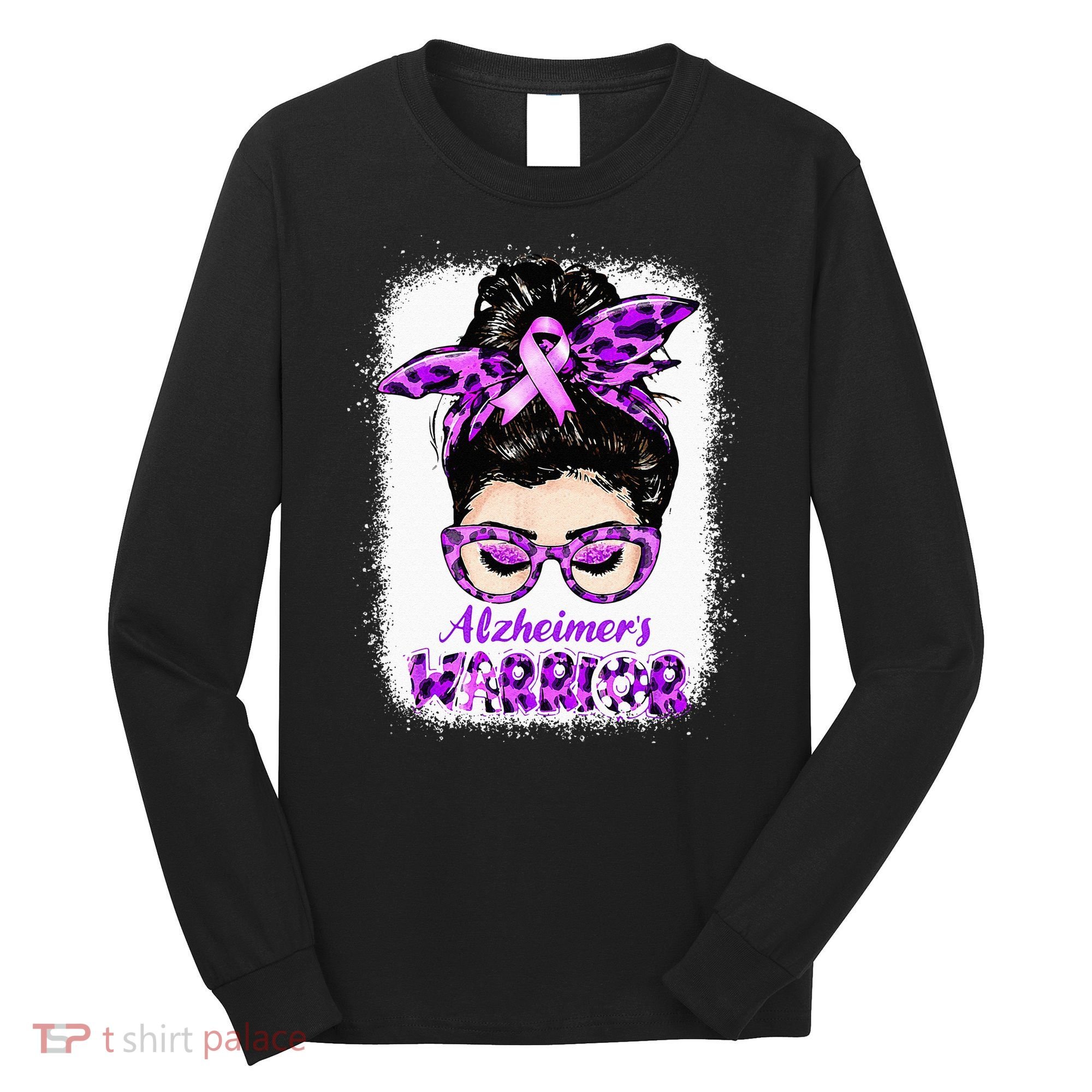 Alzheimers Awareness Purple Alzheimers Warrior Messy Bun Long Sleeve Shirt