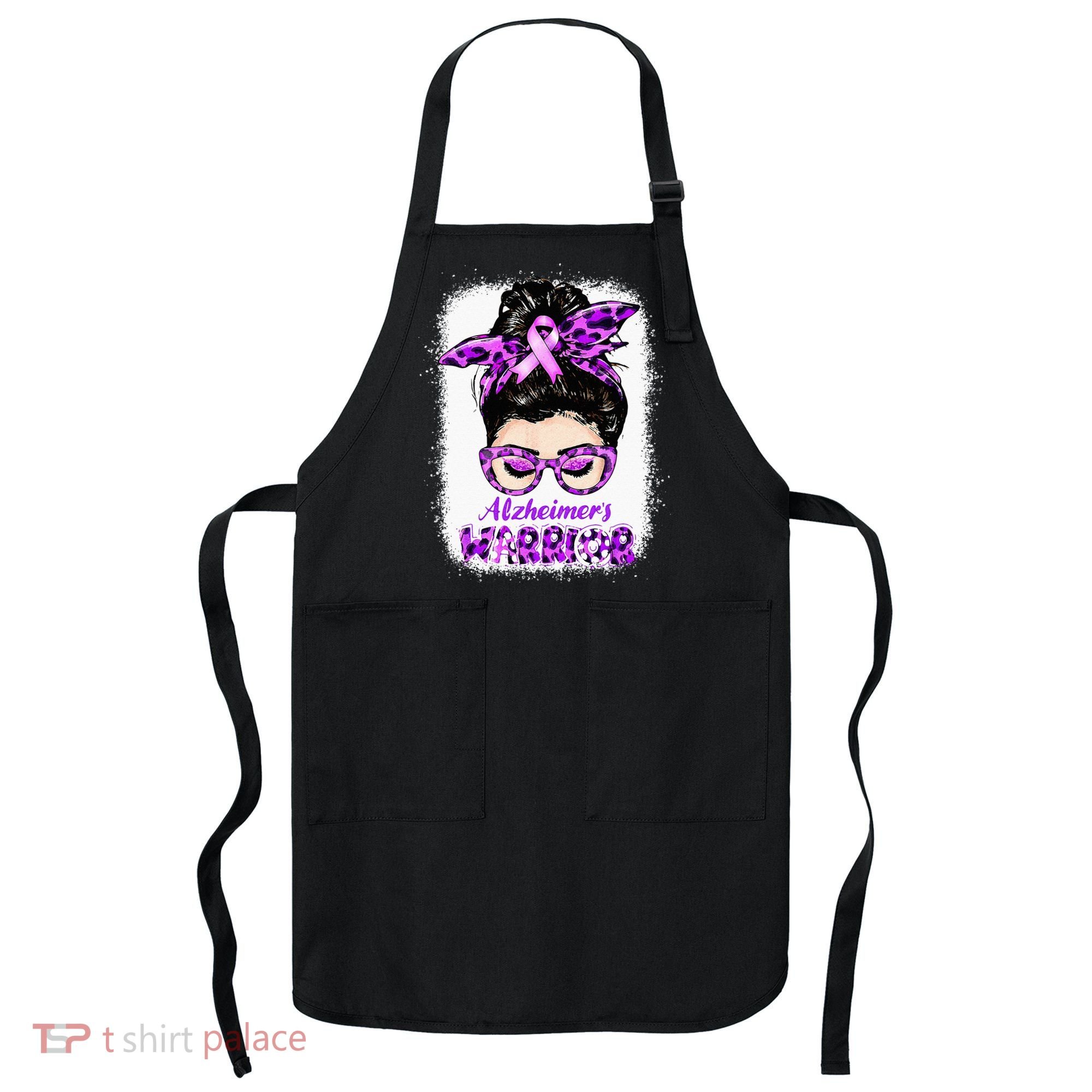 Alzheimers Awareness Purple Alzheimers Warrior Messy Bun Apron