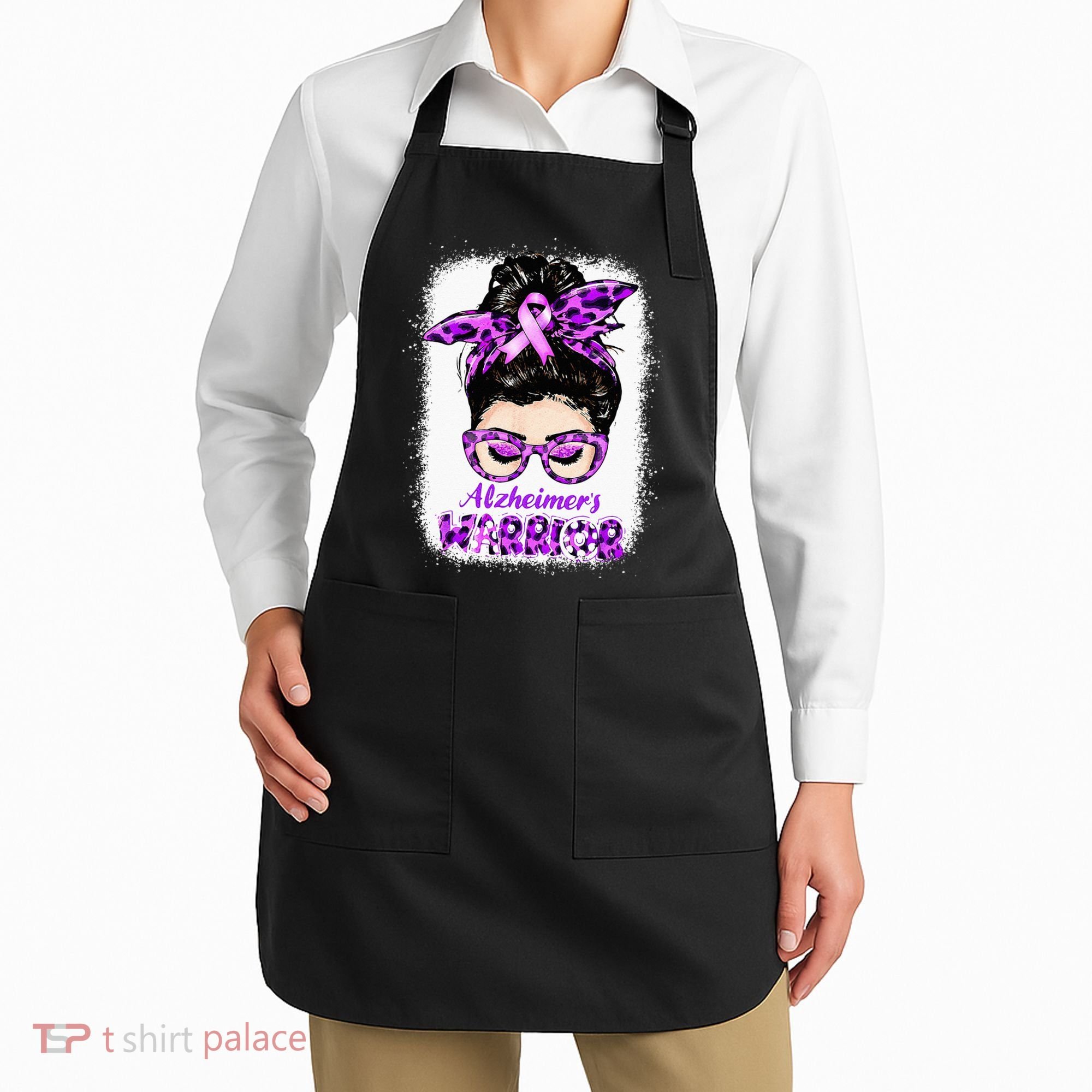 Alzheimers Awareness Purple Alzheimers Warrior Messy Bun Apron