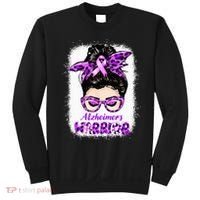 Alzheimers Awareness Purple Alzheimers Warrior Messy Bun Sweatshirt thumb 0