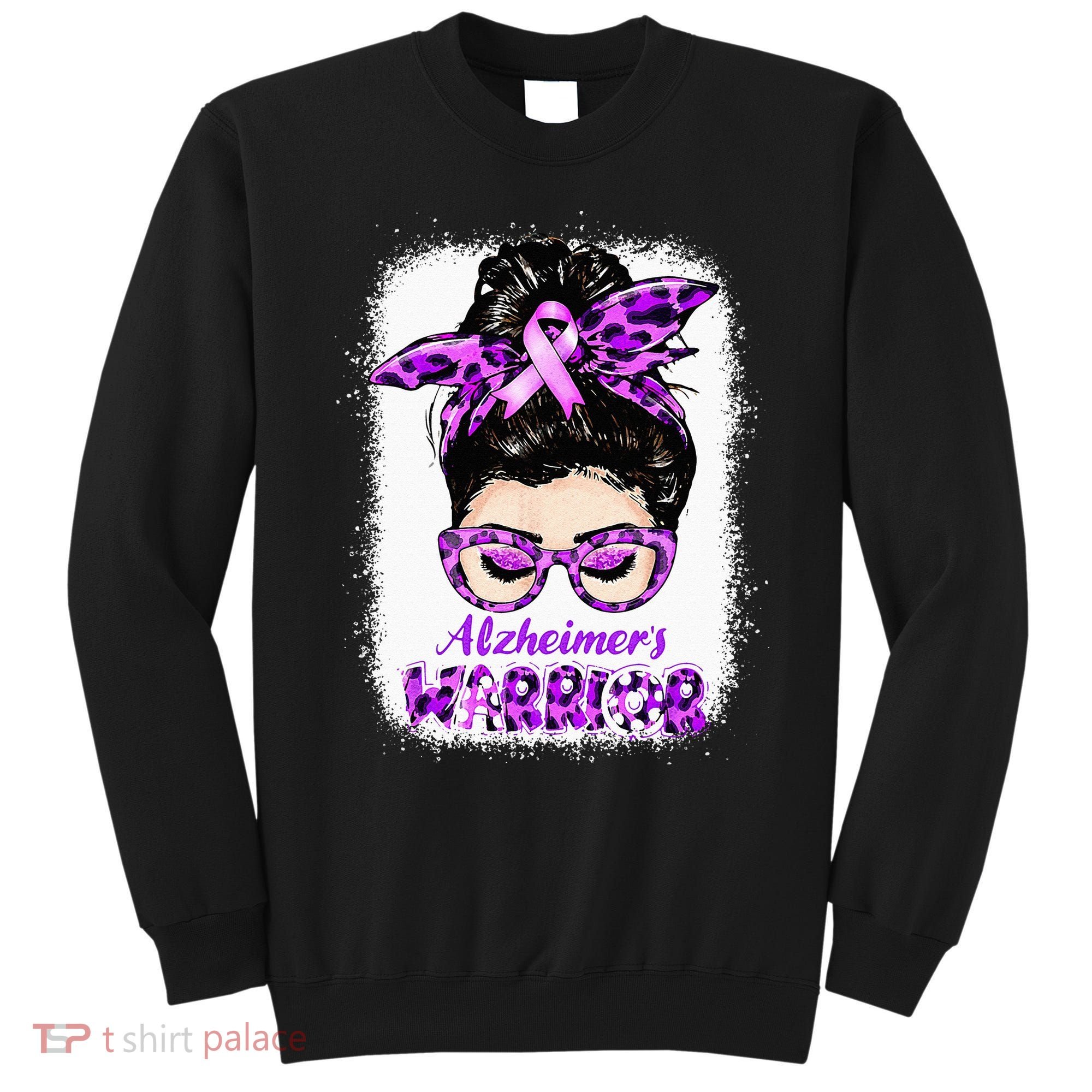Alzheimers Awareness Purple Alzheimers Warrior Messy Bun Sweatshirt