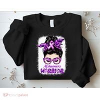 Alzheimers Awareness Purple Alzheimers Warrior Messy Bun Sweatshirt thumb 2