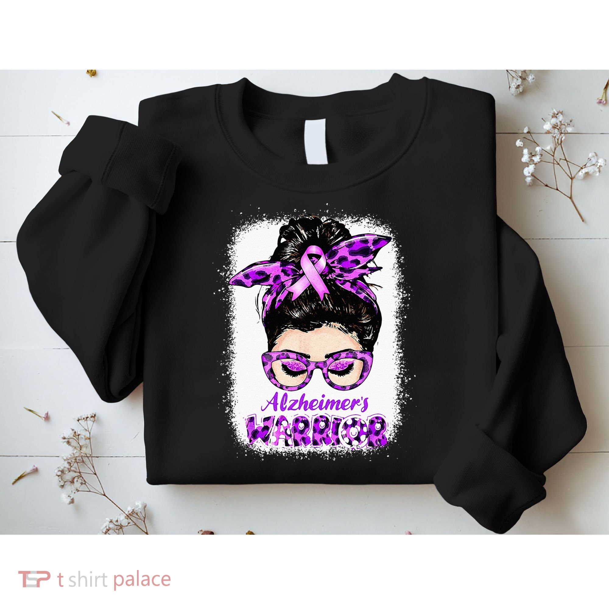 Alzheimers Awareness Purple Alzheimers Warrior Messy Bun Sweatshirt