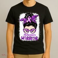 Alzheimers Awareness Purple Alzheimers Warrior Messy Bun T-Shirt thumb 3