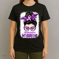 Alzheimers Awareness Purple Alzheimers Warrior Messy Bun T-Shirt thumb 4