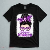 Alzheimers Awareness Purple Alzheimers Warrior Messy Bun T-Shirt thumb 5