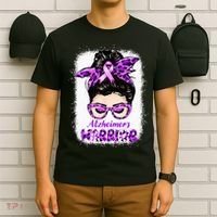 Alzheimers Awareness Purple Alzheimers Warrior Messy Bun T-Shirt thumb 6