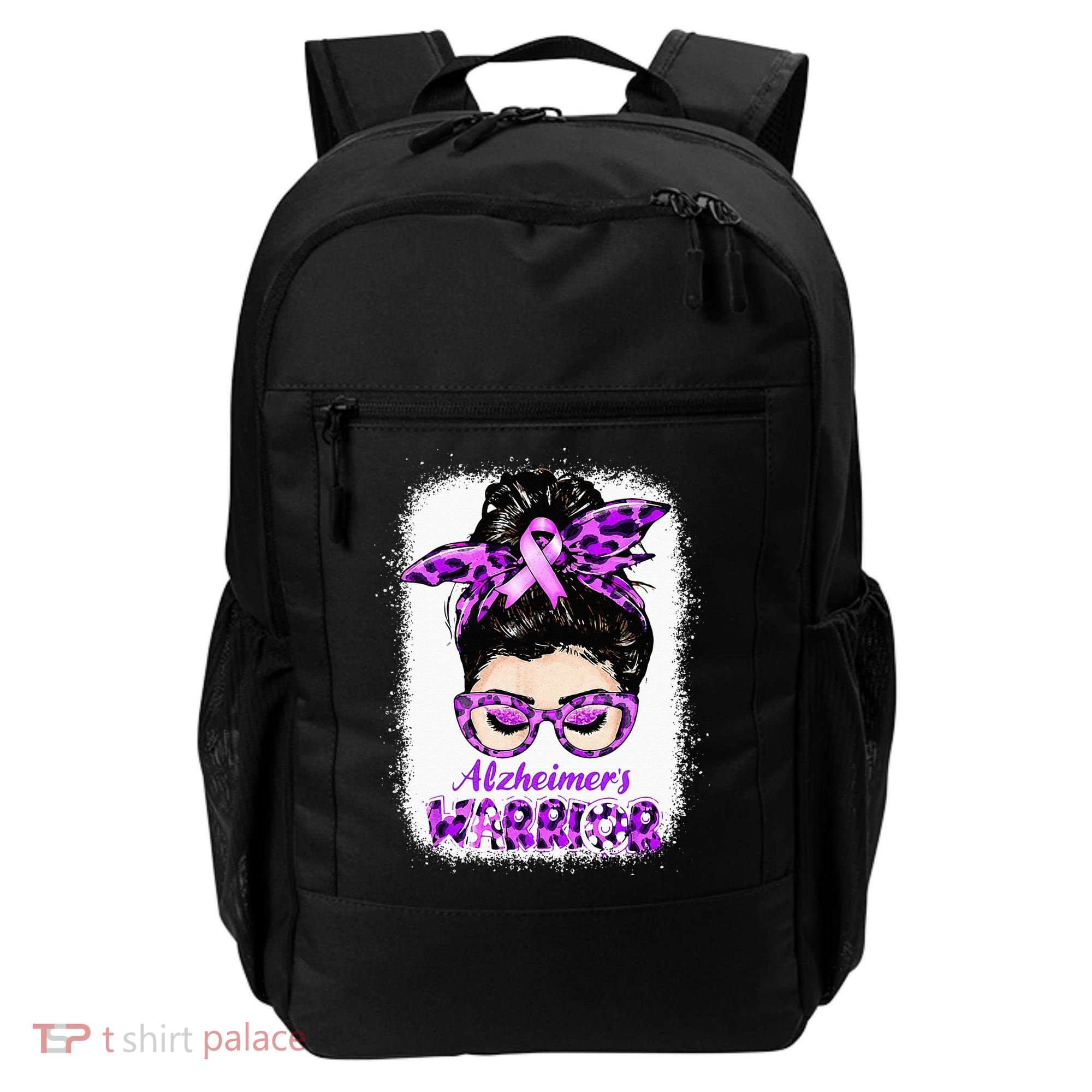 Alzheimers Awareness Purple Alzheimers Warrior Messy Bun Backpack