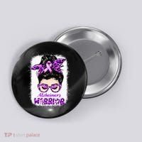 Alzheimers Awareness Purple Alzheimers Warrior Messy Bun Button thumb 0