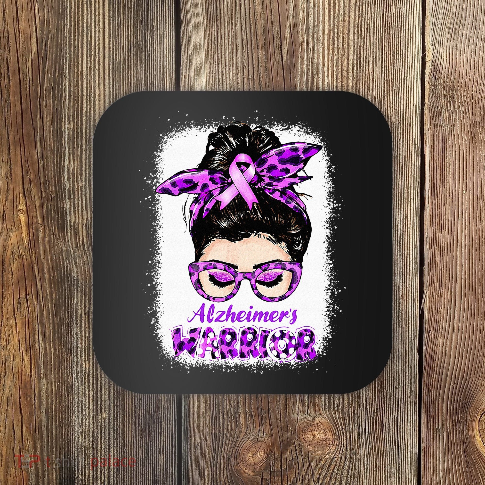 Alzheimers Awareness Purple Alzheimers Warrior Messy Bun Coaster