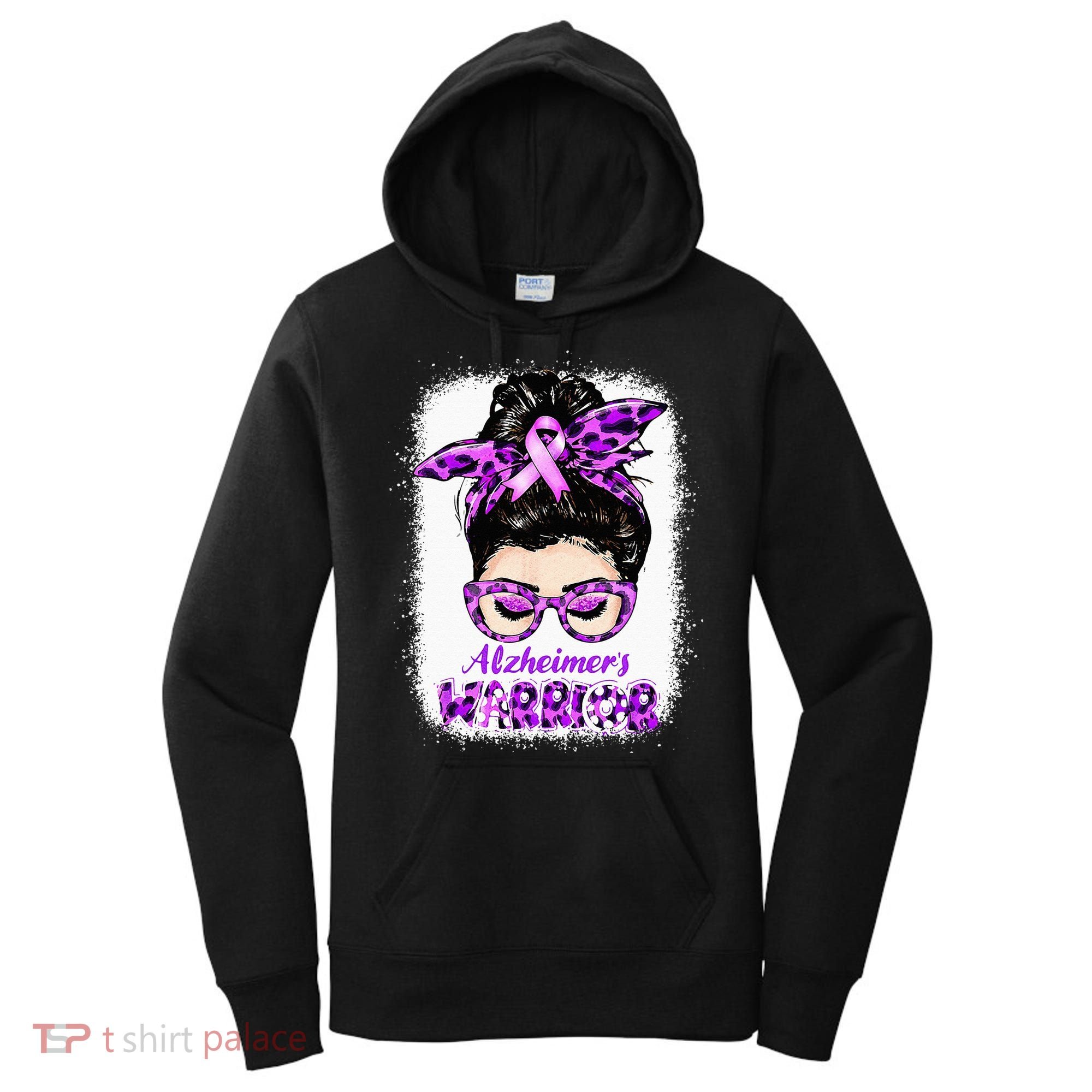 Alzheimers Awareness Purple Alzheimers Warrior Messy Bun Women's Hoodie