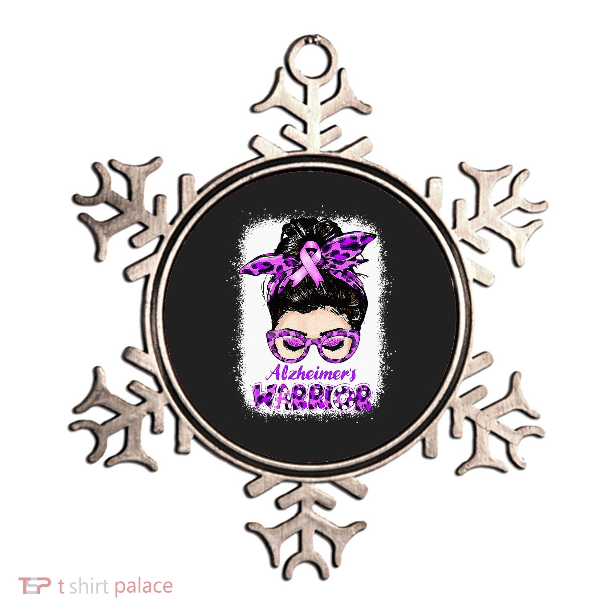 Alzheimers Awareness Purple Alzheimers Warrior Messy Bun Ornament