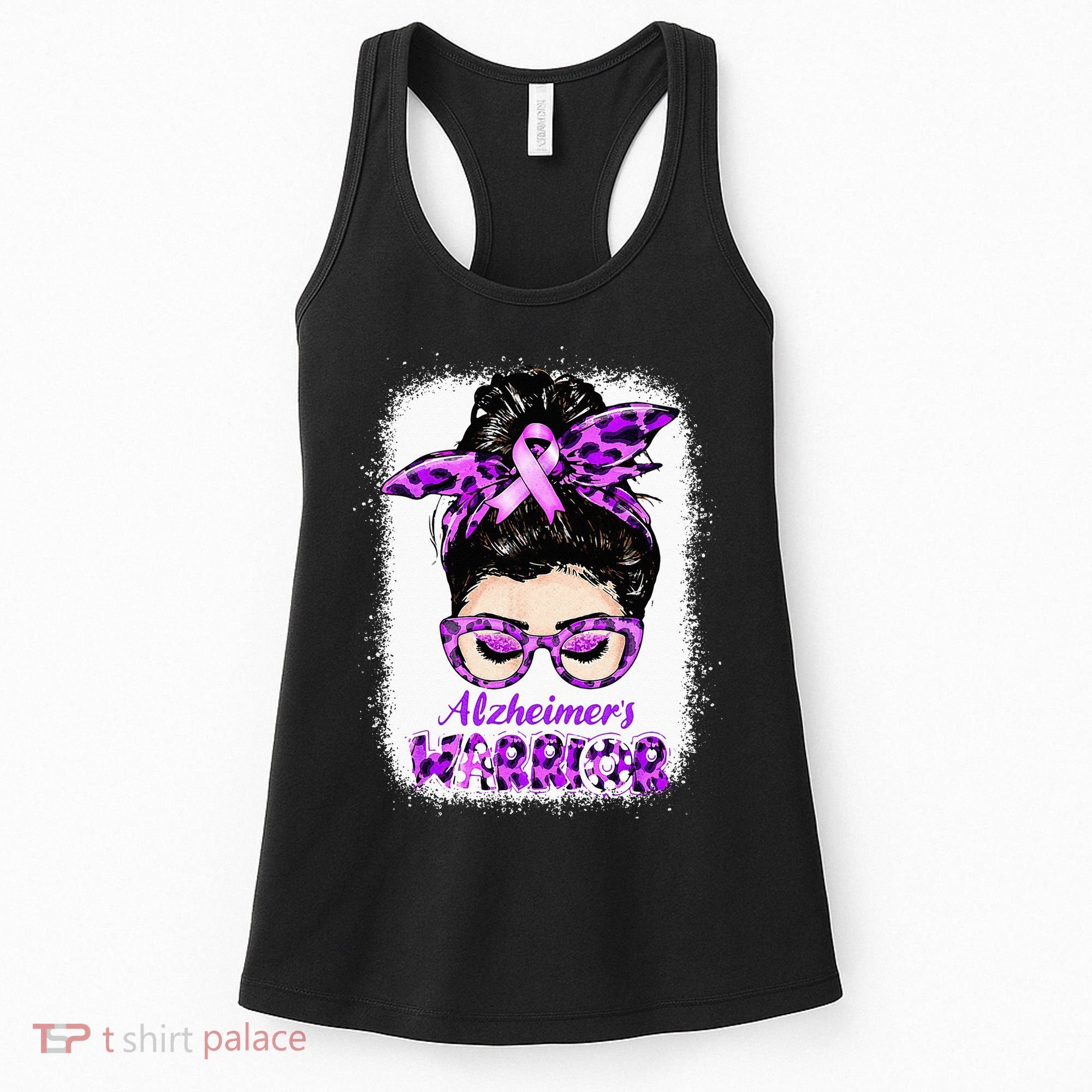 Alzheimers Awareness Purple Alzheimers Warrior Messy Bun Women's Tank Top
