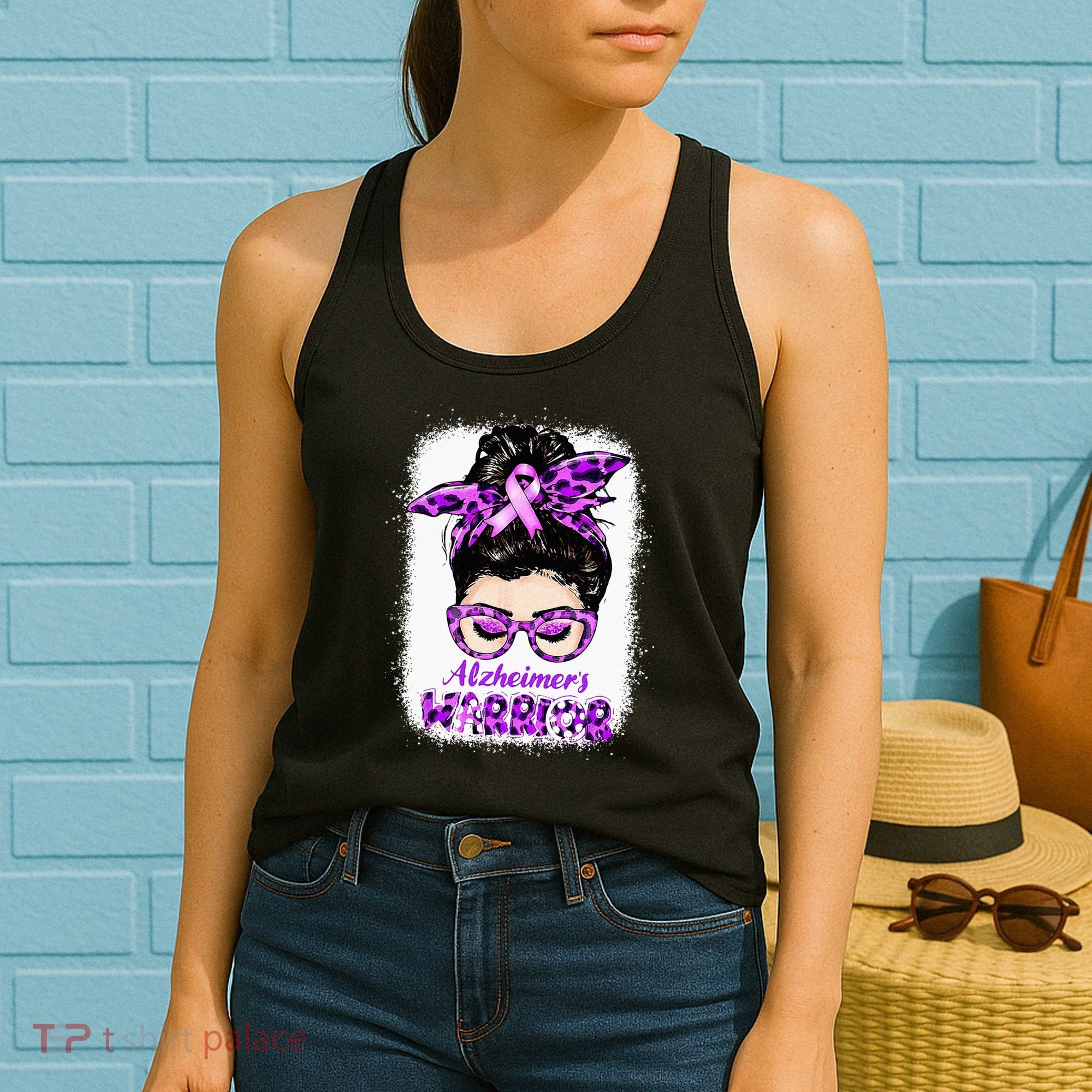 Alzheimers Awareness Purple Alzheimers Warrior Messy Bun Women's Tank Top