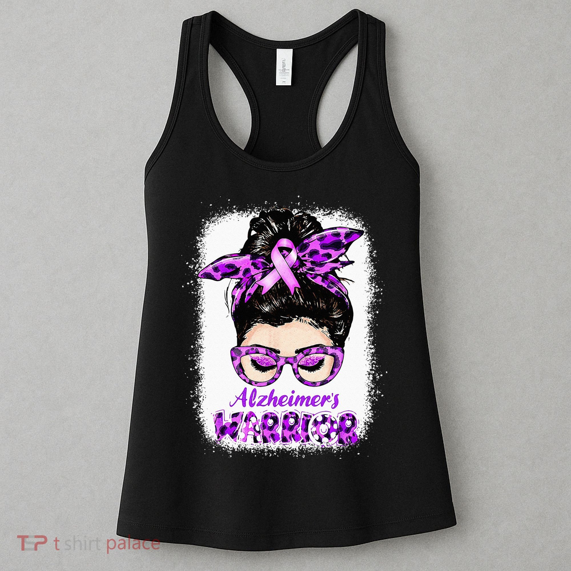 Alzheimers Awareness Purple Alzheimers Warrior Messy Bun Women's Tank Top