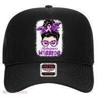 Alzheimers Awareness Purple Alzheimers Warrior Messy Bun Hat thumb 0