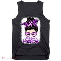 Alzheimers Awareness Purple Alzheimers Warrior Messy Bun Tank Top thumb 0