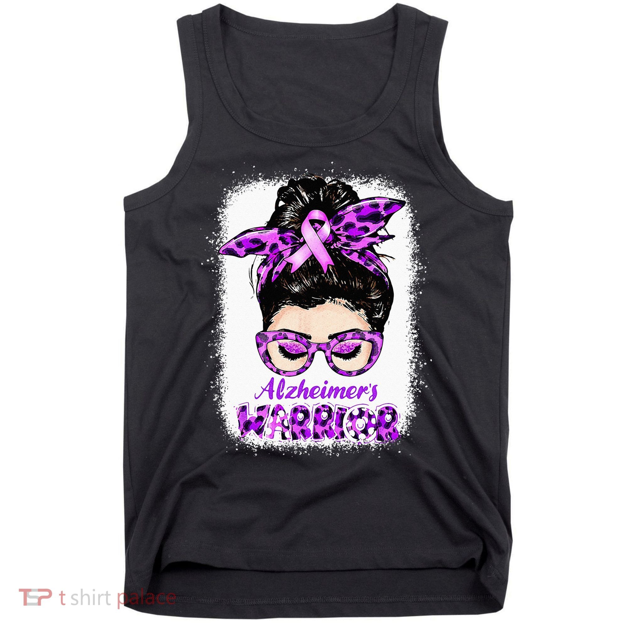 Alzheimers Awareness Purple Alzheimers Warrior Messy Bun Tank Top