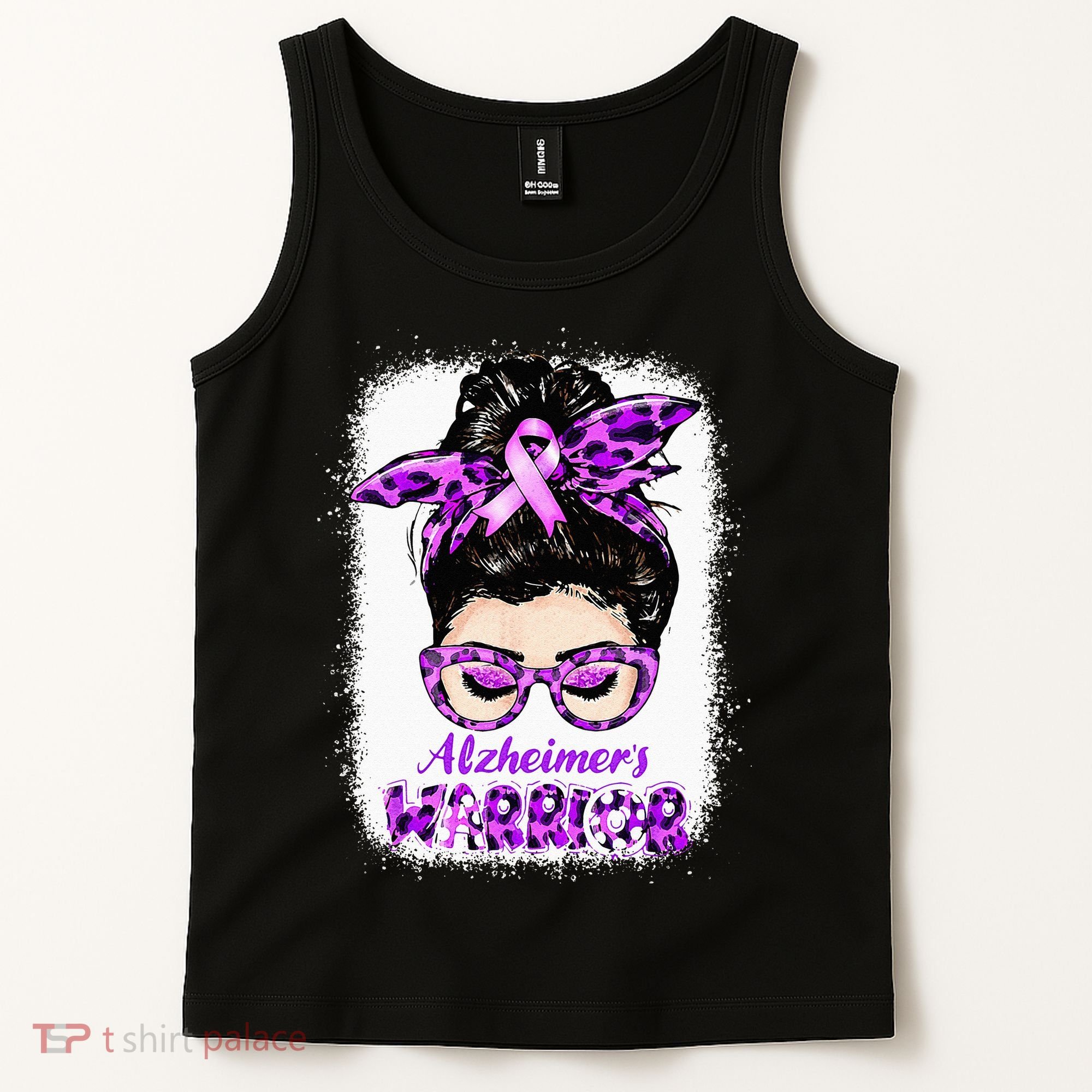 Alzheimers Awareness Purple Alzheimers Warrior Messy Bun Tank Top
