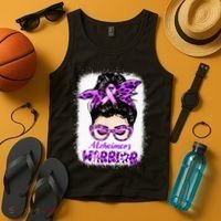 Alzheimers Awareness Purple Alzheimers Warrior Messy Bun Tank Top thumb 4