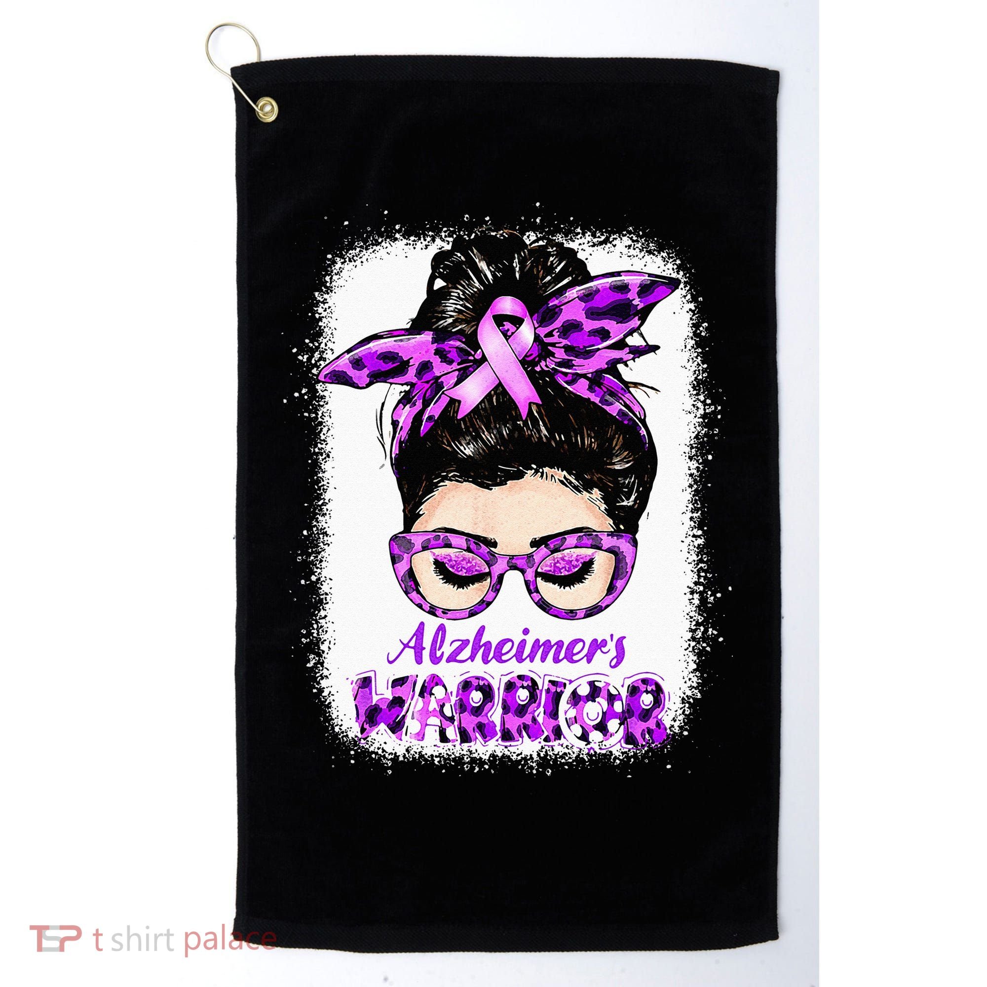 Alzheimers Awareness Purple Alzheimers Warrior Messy Bun Golf Towel