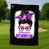Alzheimers Awareness Purple Alzheimers Warrior Messy Bun Golf Towel thumb 1