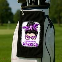 Alzheimers Awareness Purple Alzheimers Warrior Messy Bun Golf Towel thumb 2