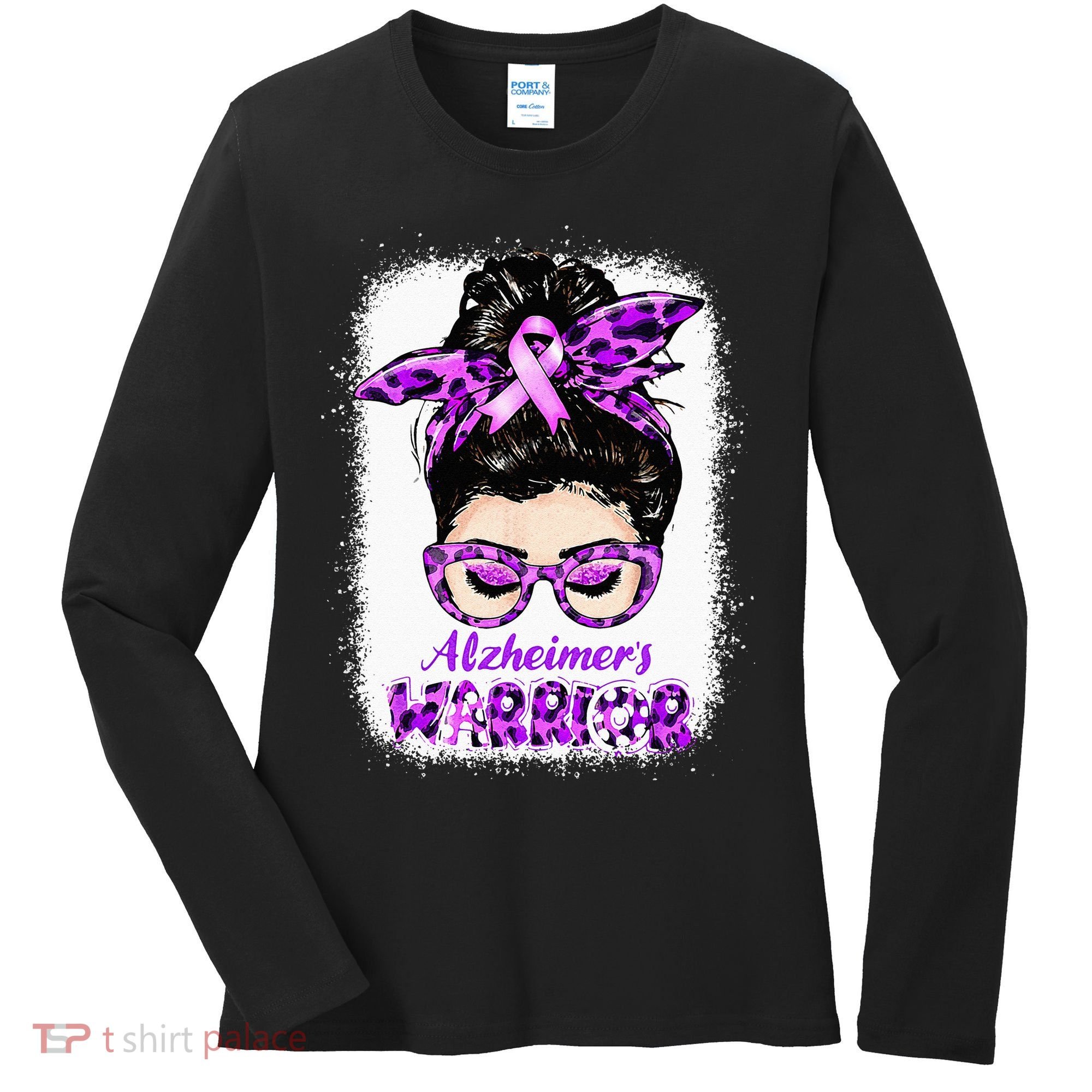 Alzheimers Awareness Purple Alzheimers Warrior Messy Bun Women's Long Sleeve Shirt