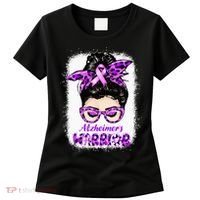 Alzheimers Awareness Purple Alzheimers Warrior Messy Bun Women's T-Shirt thumb 0