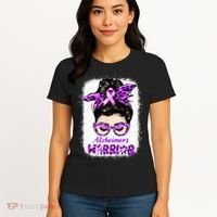 Alzheimers Awareness Purple Alzheimers Warrior Messy Bun Women's T-Shirt thumb 4