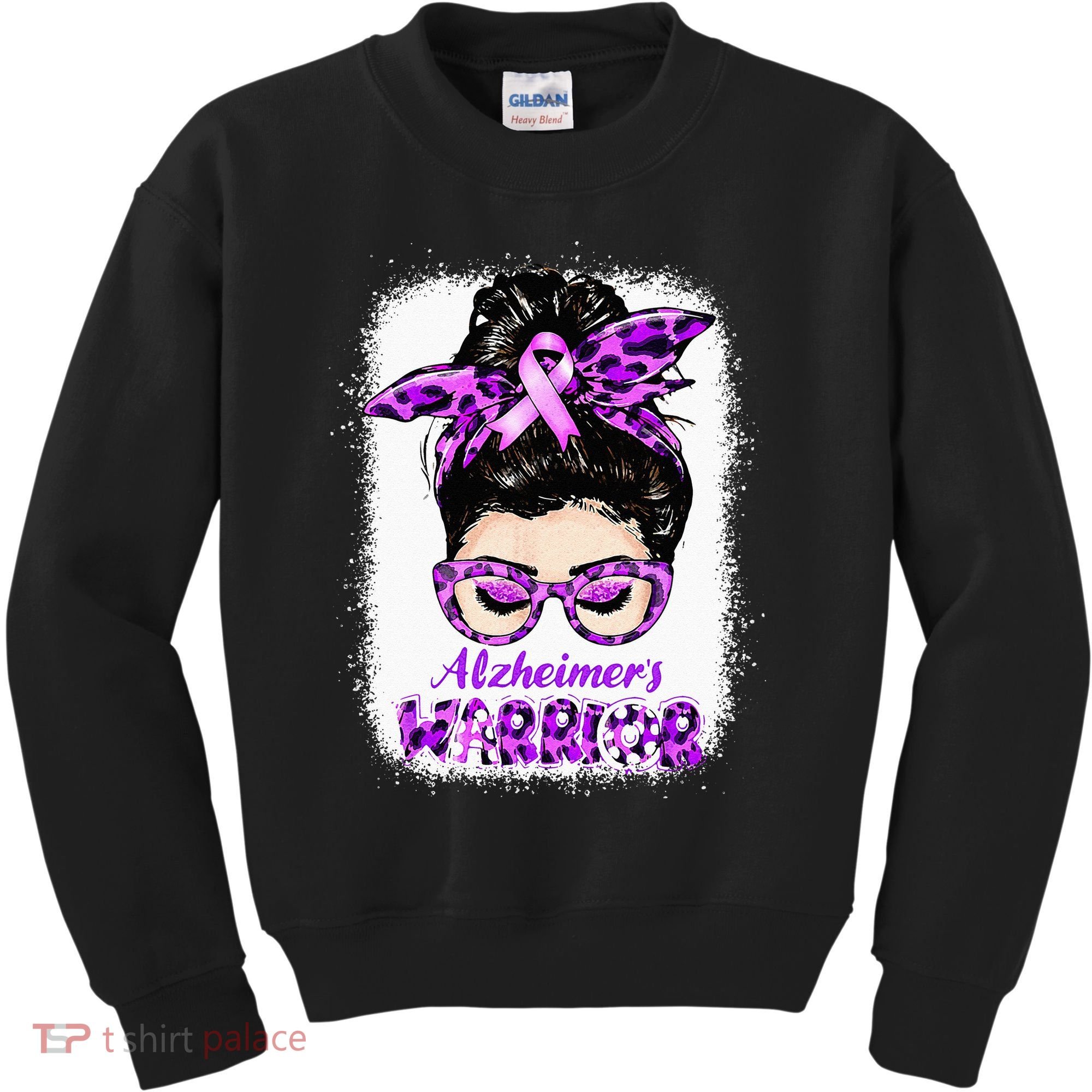 Alzheimers Awareness Purple Alzheimers Warrior Messy Bun Kids Sweatshirt