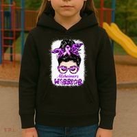 Alzheimers Awareness Purple Alzheimers Warrior Messy Bun Kids Hoodie thumb 3