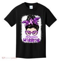 Alzheimers Awareness Purple Alzheimers Warrior Messy Bun Kids T-Shirt thumb 0