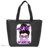 Alzheimers Awareness Purple Alzheimers Warrior Messy Bun Tote Bag thumb 0