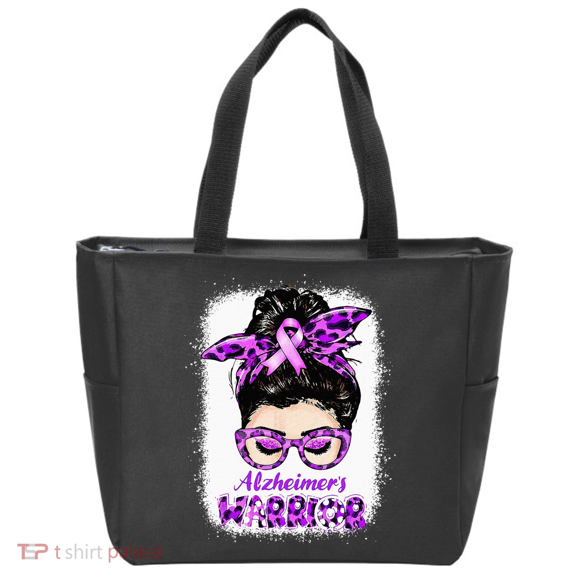 Alzheimers Awareness Purple Alzheimers Warrior Messy Bun Tote Bag