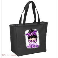 Alzheimers Awareness Purple Alzheimers Warrior Messy Bun Tote Bag thumb 2