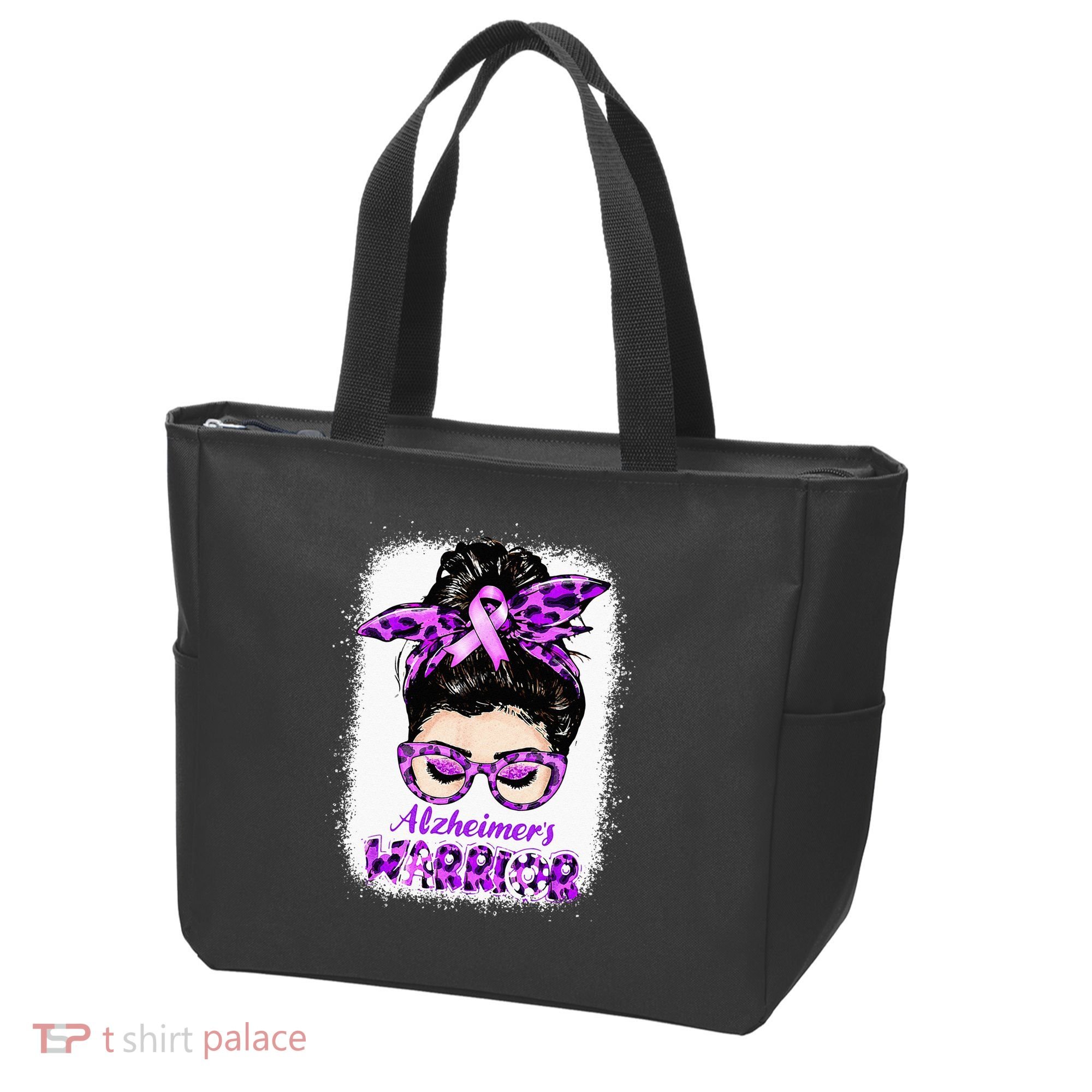 Alzheimers Awareness Purple Alzheimers Warrior Messy Bun Tote Bag