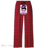 Alzheimers Awareness Purple Alzheimers Warrior Messy Bun Women's Flannel Plaid Pajama Pants thumb 0