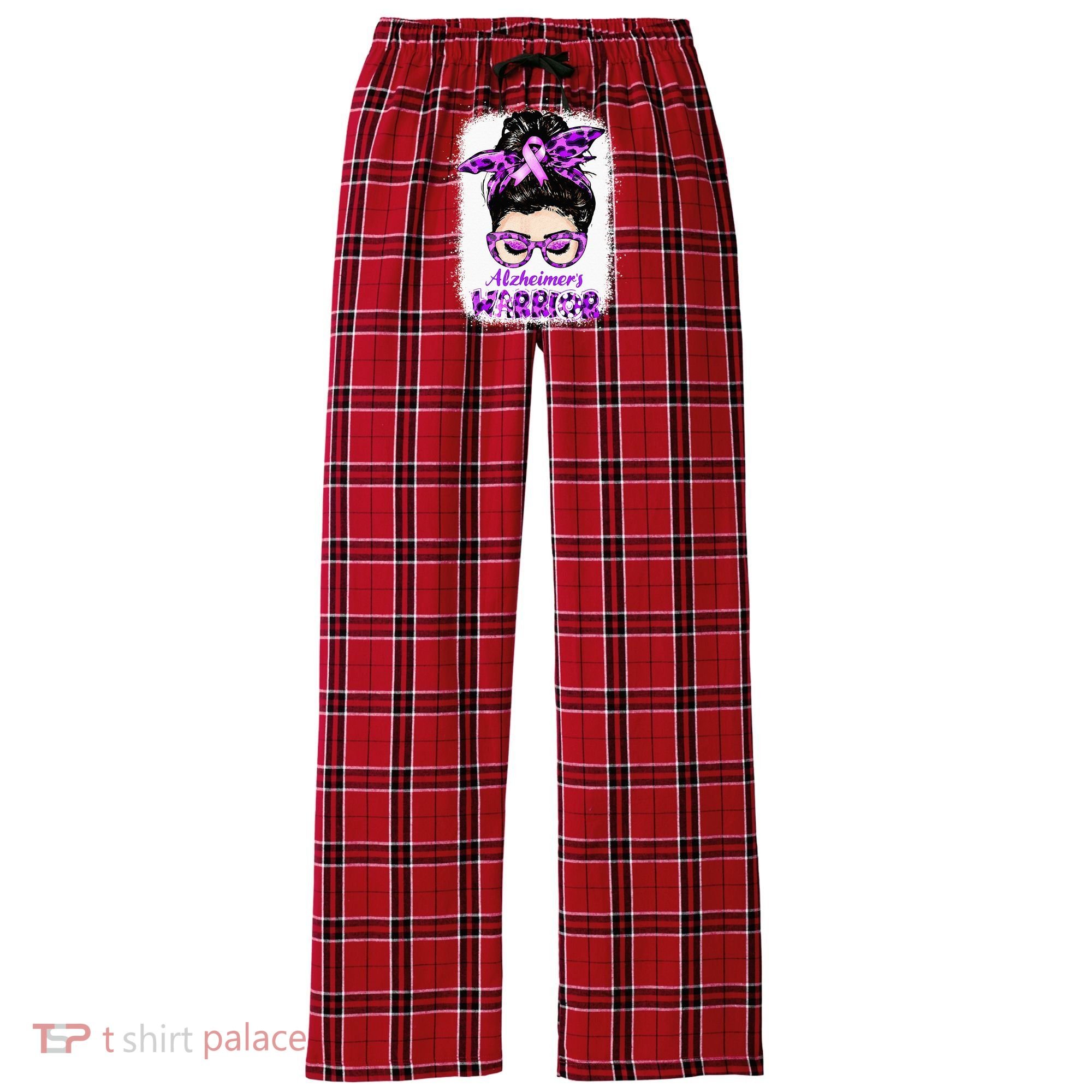 Alzheimers Awareness Purple Alzheimers Warrior Messy Bun Women's Flannel Plaid Pajama Pants