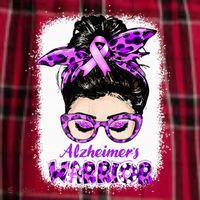 Alzheimers Awareness Purple Alzheimers Warrior Messy Bun Women's Flannel Plaid Pajama Pants thumb 2