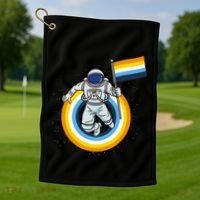 Astronaut Aroace Pride Flag Golf Towel thumb 1