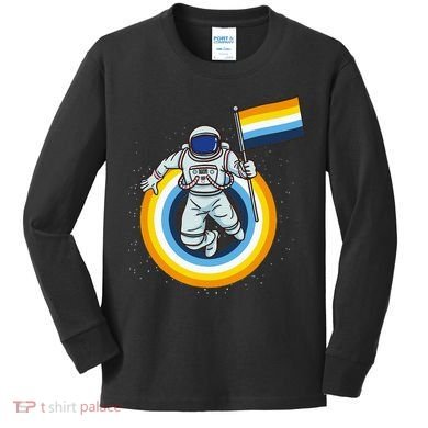 Astronaut Aroace Pride Flag Kids Long Sleeve Shirt