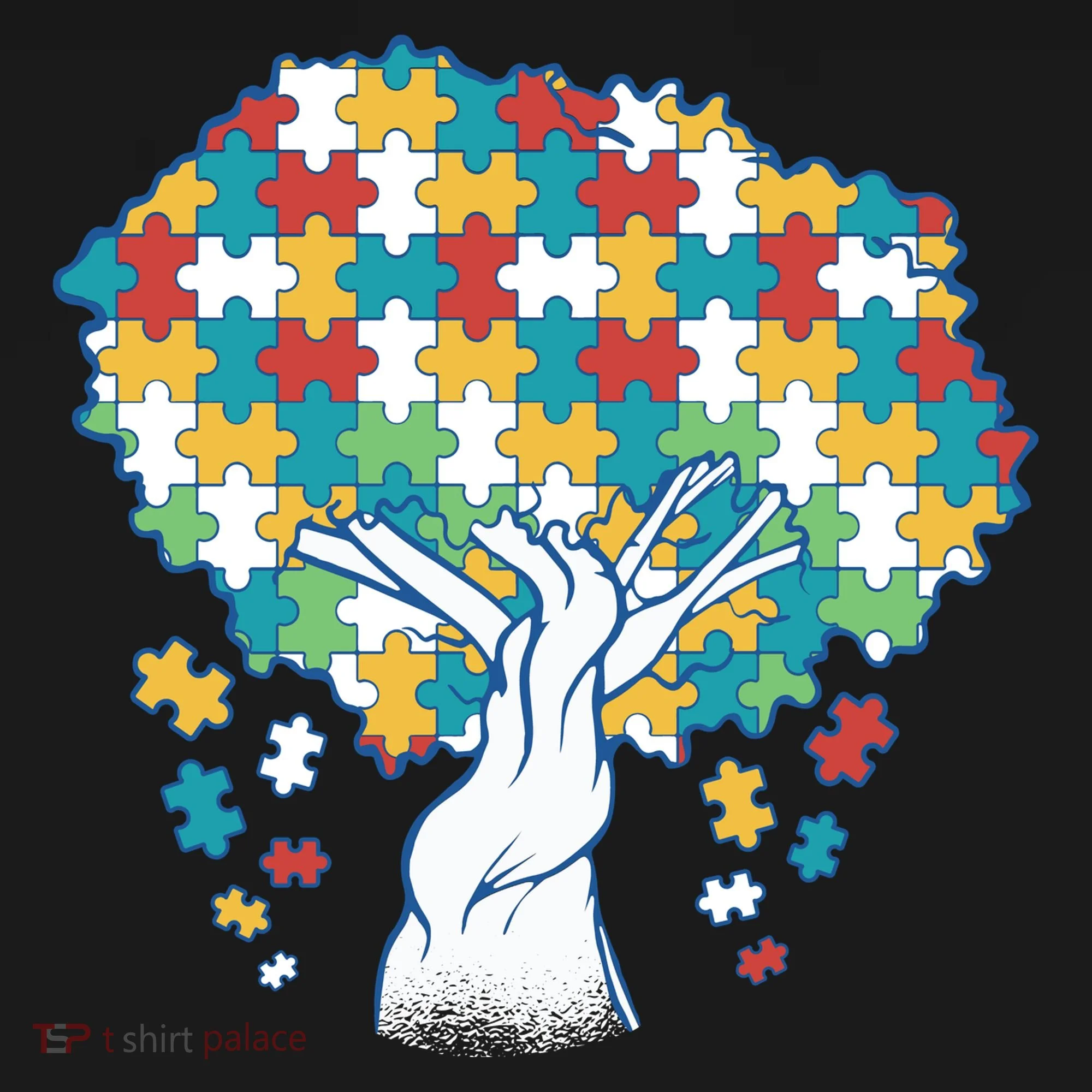Autism Awareness Puzzle Tree Doggie Tank