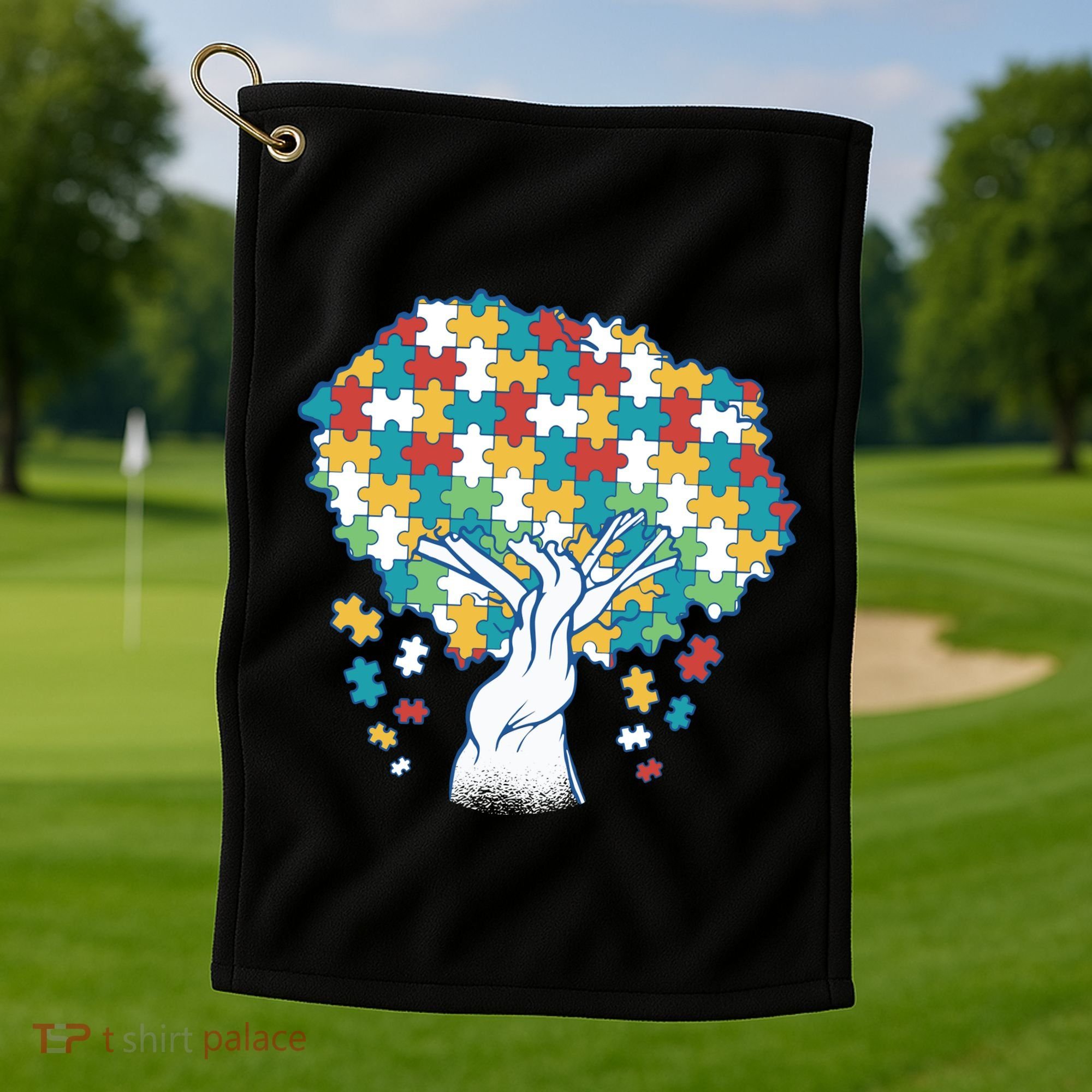 Autism Awareness Puzzle Tree Golf Towel