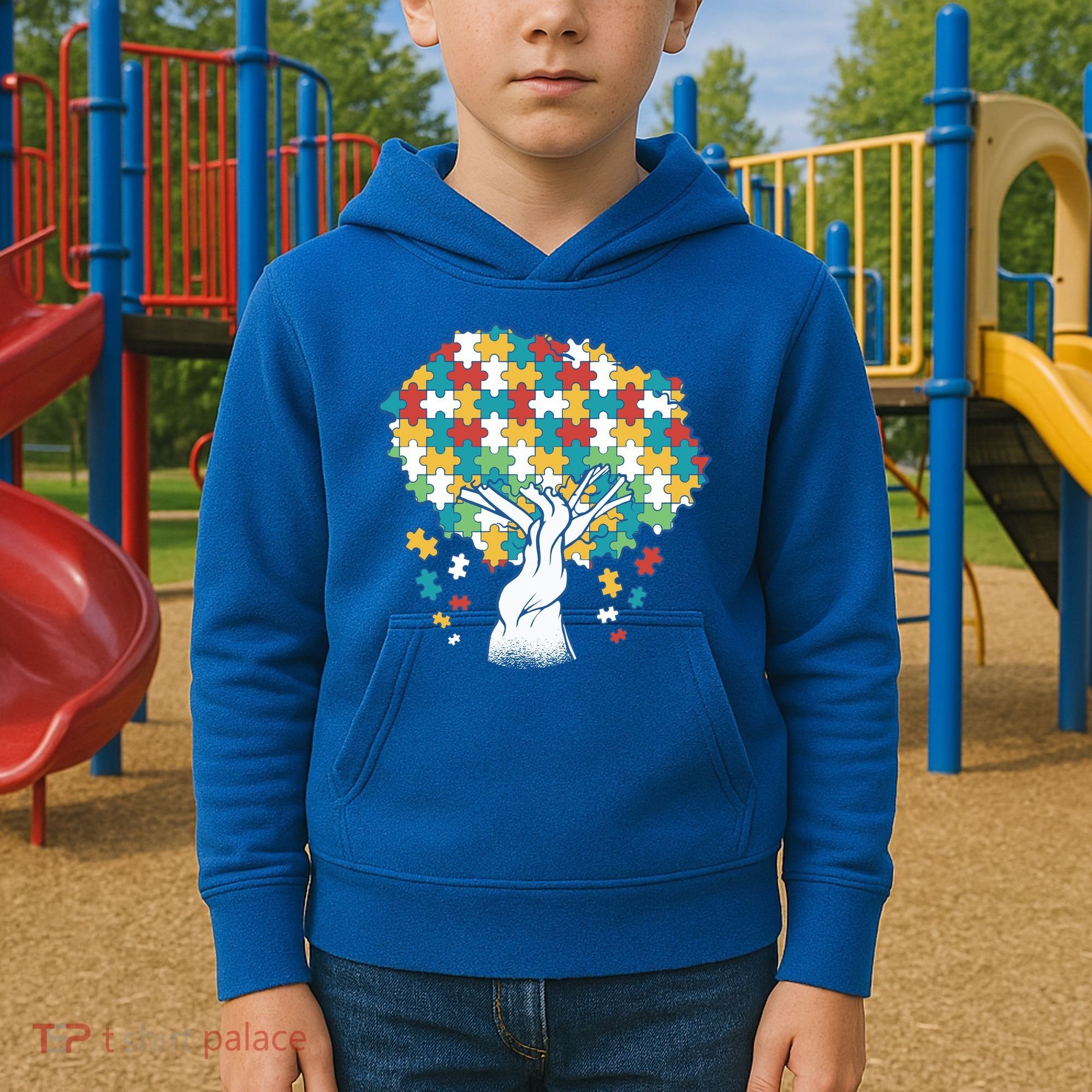 Autism Awareness Puzzle Tree Kids Hoodie