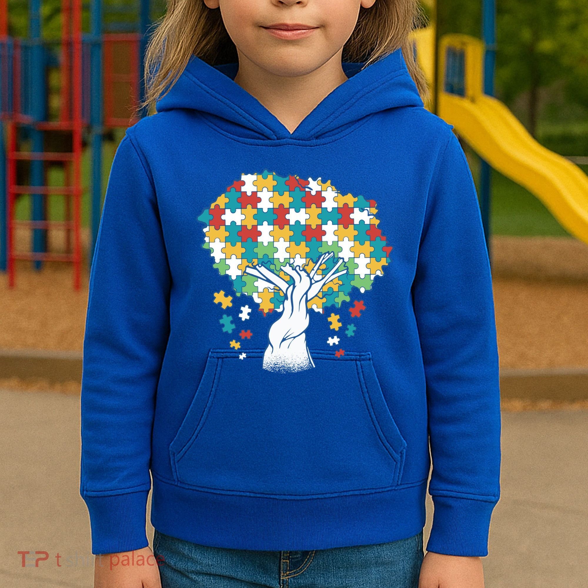 Autism Awareness Puzzle Tree Kids Hoodie