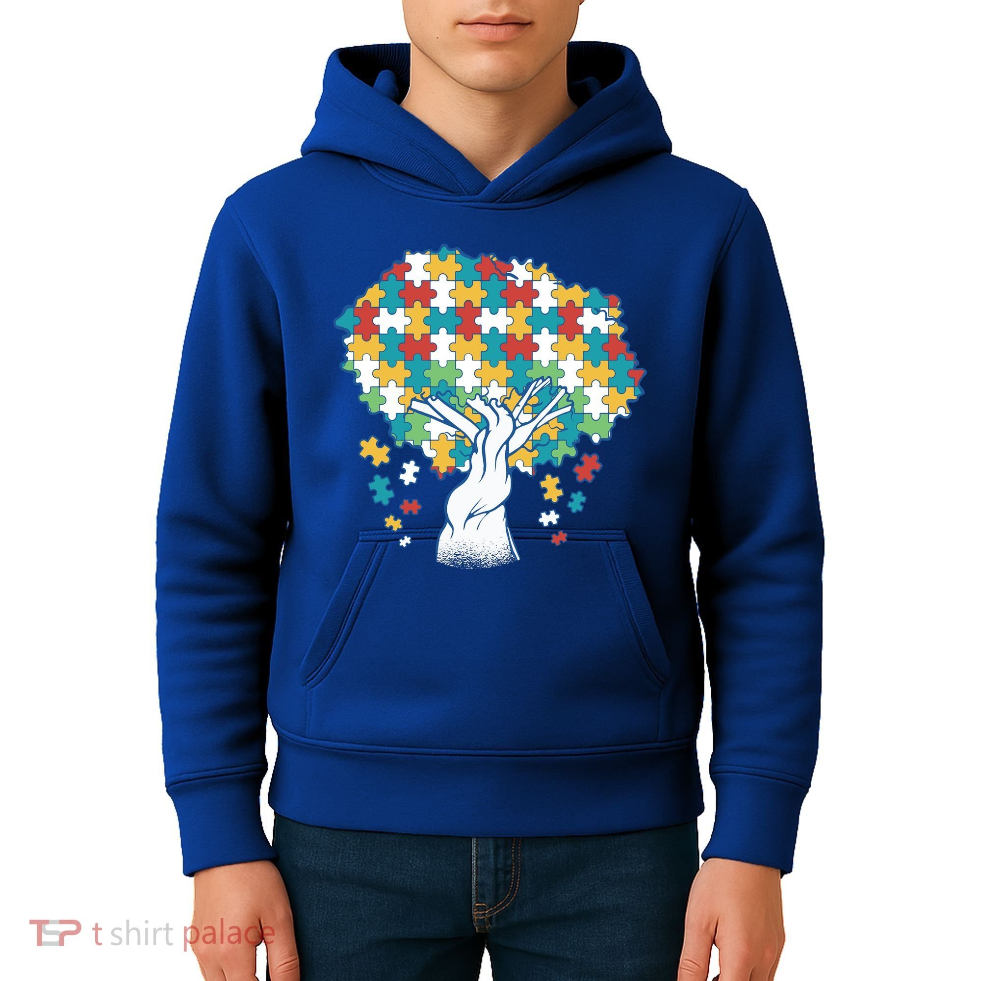 Autism Awareness Puzzle Tree Kids Hoodie