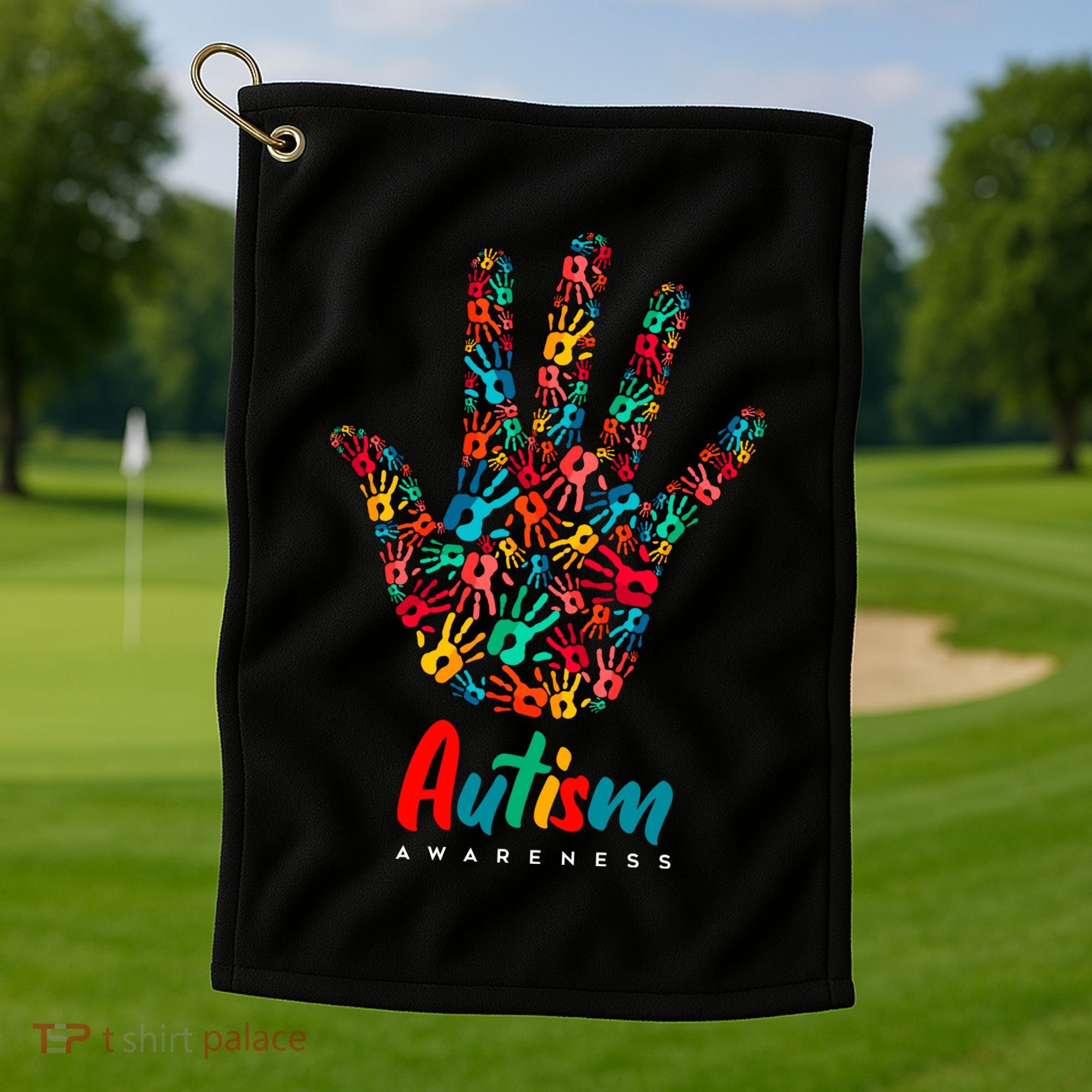 Autism Awareness Painted Hand Prints Golf Towel
