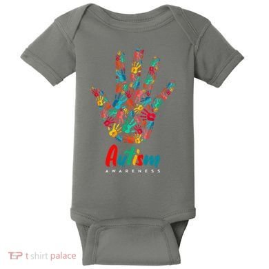 Autism Awareness Painted Hand Prints Baby Bodysuit